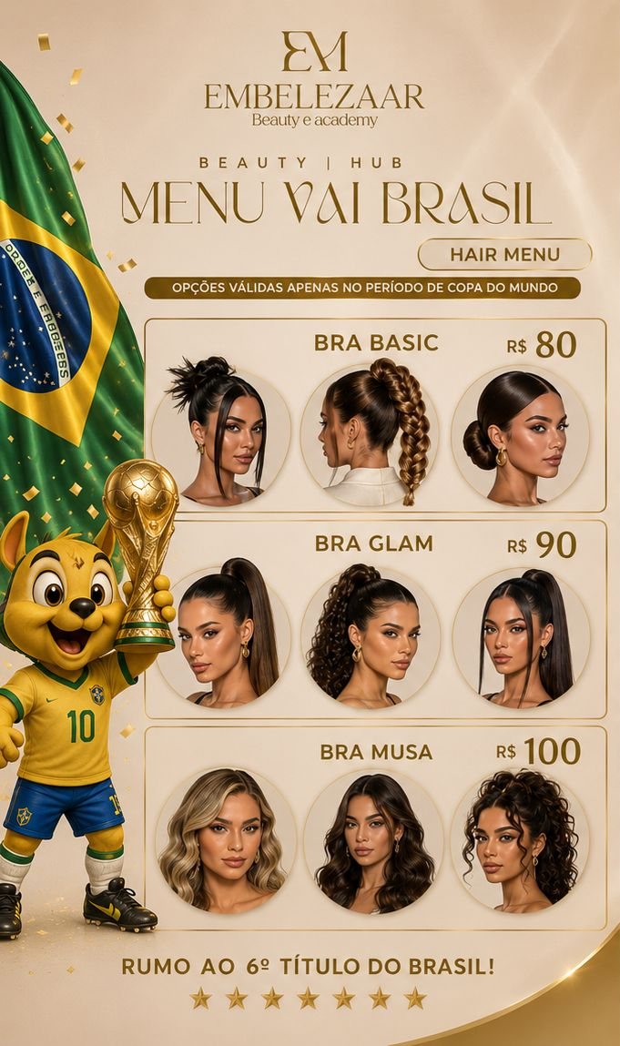 Menu Vai Brasil Hair Menu: Bra Basic 80, Bra Glam 90 e Bra Musa 100