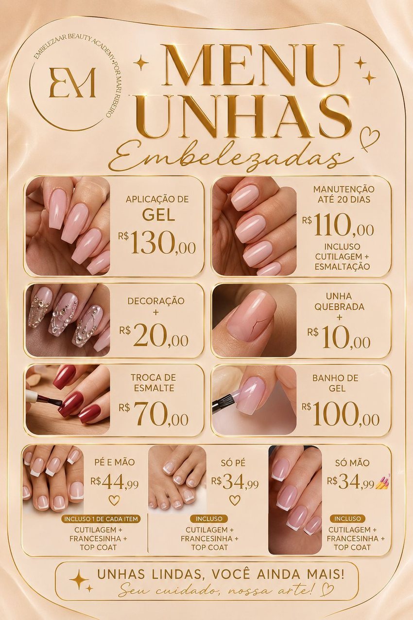 Menu Unhas Embelezadas com tabela de preços