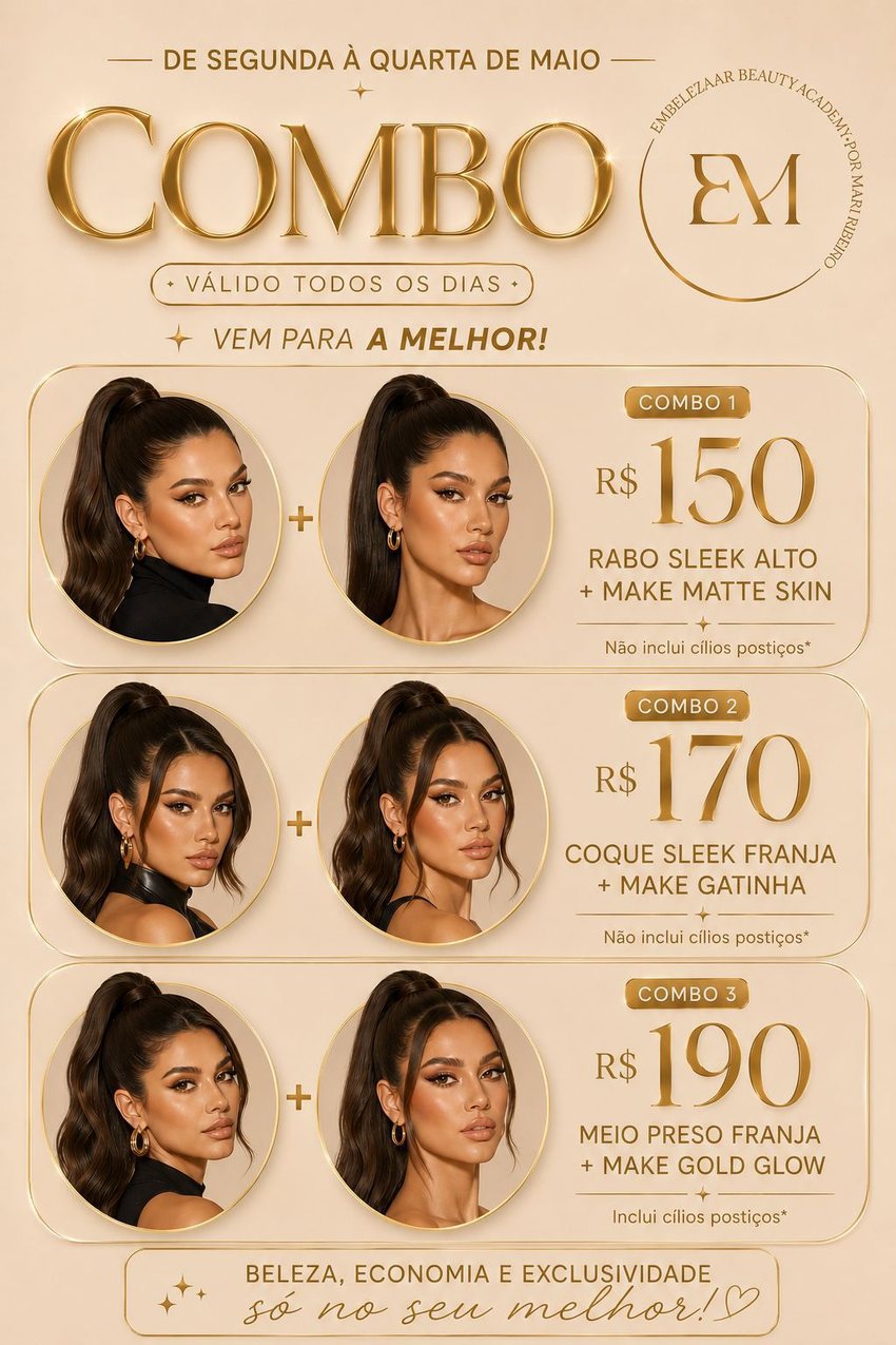 Combos de penteados com make: 150, 170 e 190